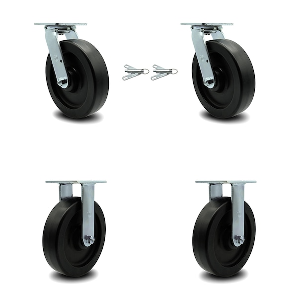 8 Inch Polyolefin Caster Set with Roller Bearings 2 Swivel Lock 2 Rigid SCC